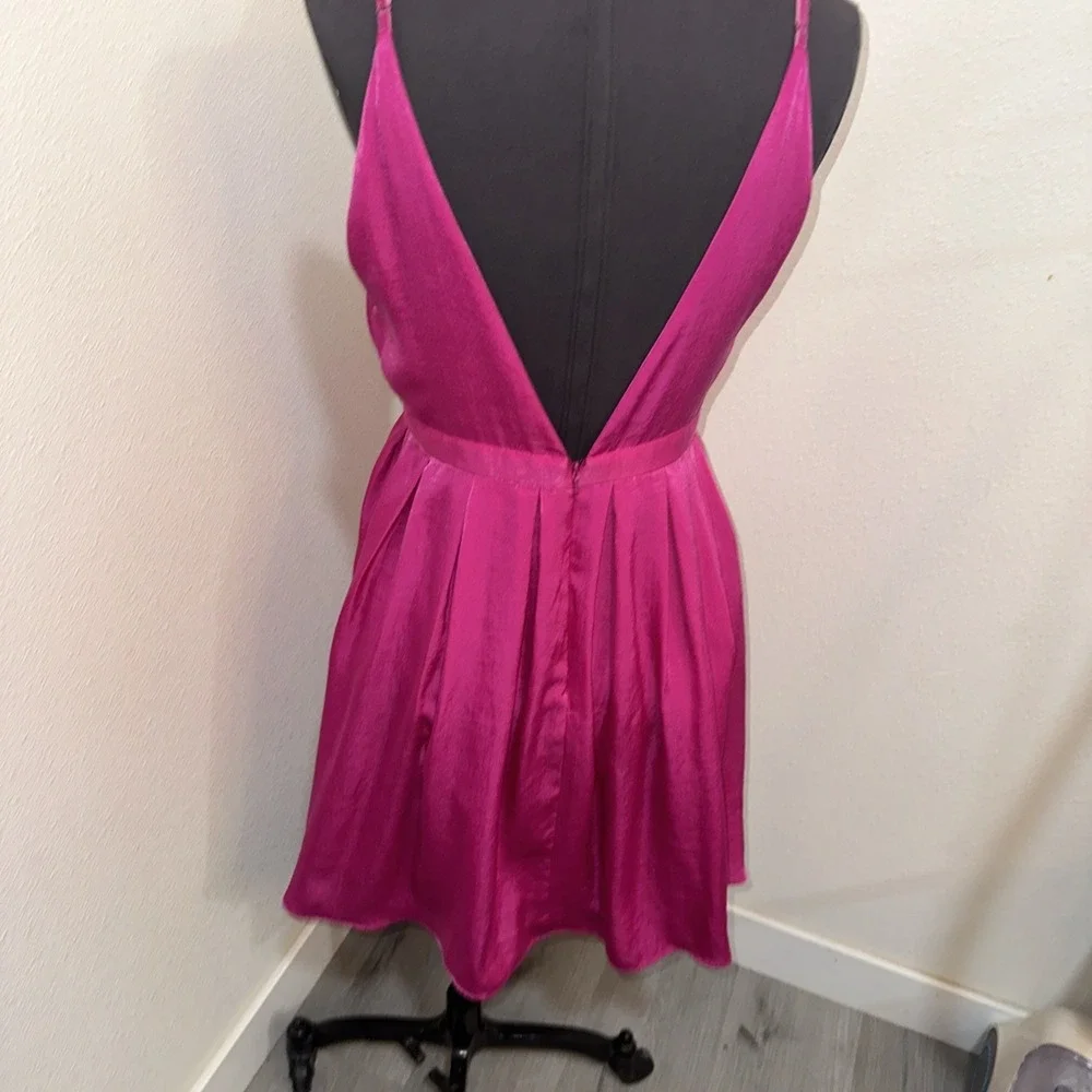 Free People NWT Pink Mini Dress Sleeveless Plunge Fit & Flare Open Back Size 8